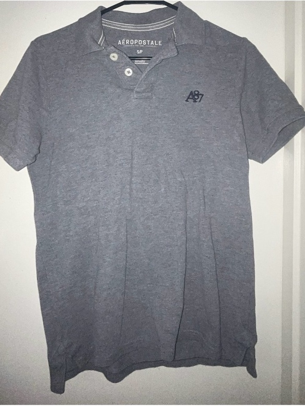 Aeropostale Heather Gray Polo with A87 Chest Emblem